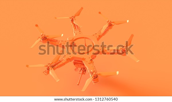 Large Orange Unmanned Aerial\
Vehicle Drone with a Machine Gun 3d illustration 3d\
render