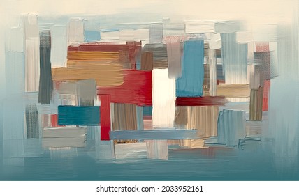 Large paint strokes oil painting, artwork on canvas. Acrylic art, artistic texture. Abstract grungy background, light hand painted cover, backdrop, brown and turquoise colored pattern