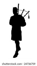 Large Photo Of Isolated Silhouette Of Bagpipe Player