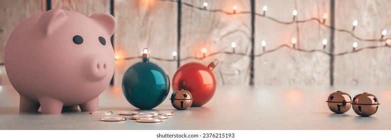 large Piggy bank saving for Christmas surround by colourful decorations 3d render - Powered by Shutterstock