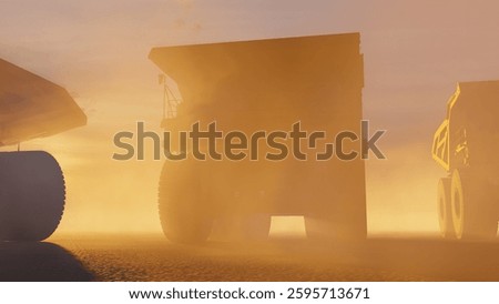 A large quarry dump trucks. Mining equipment for the transportation of coal and minerals. 
Row of heavy yellow mining dump trucks with large wheels and heavy duty design. 3D render.
