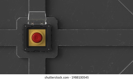 Large Red Emergency Button Or Panic Button On An Industrial Machine For Safety (3d Rendering)