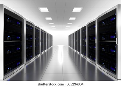 Large Server Room Datacenter Cloud Symbol 3d Illustration