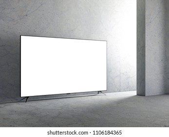 Large Smart Tv Mockup In Empty Room. 3d Rendering