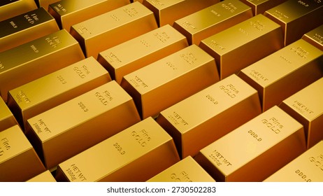 Large Stack of Fine Gold Bars and Bullion 3D Illustration – Wealth Accumulation, Precious Metal Investment, Financial Luxury Concept