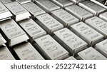 Large stack of silver ingots. 3D illustration.