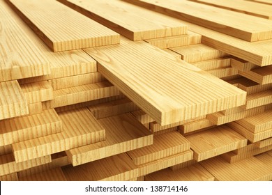 Large Stack Of Wood Planks.