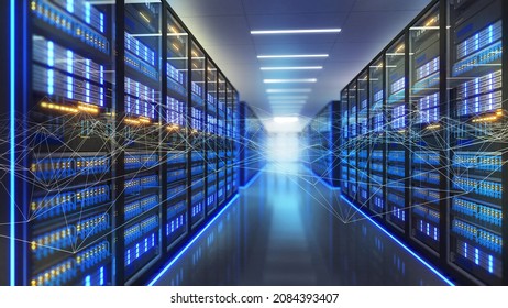 Large Storage Center,Data Center And Data Connectivity Technology,data Center,server Room,3d Rendering