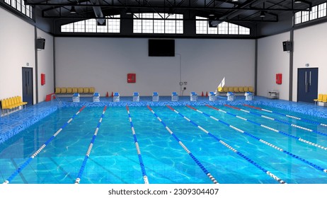 A large swimming pool. Springboard.3d rendering.