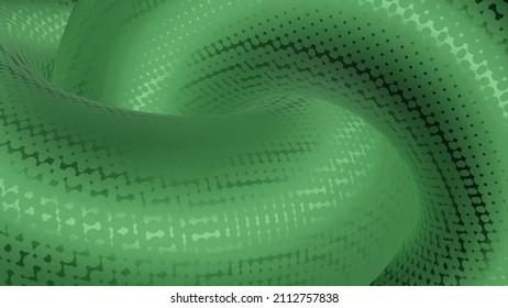 Large swirling loop. Design. 3D twisting loop with reflecting dots. Close-up of twisting 3d loop. Moving Snake Knot