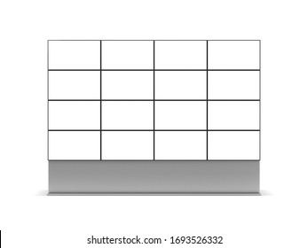 Large Video Wall Mockup, Tv Panels Stand Isolated On White Background, 3d Rendering