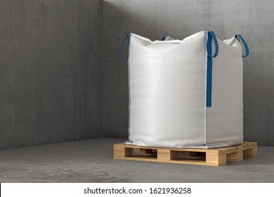 A Large White Sack On A Pallet. 3d Render