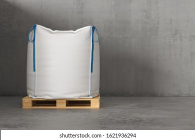 A Large White Sack On A Pallet. 3d Render