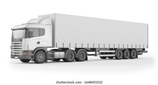 Large white truck with a semitrailer. Template for placing graphics. 3d rendering