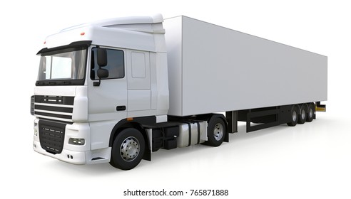 Large white truck with a semitrailer. Template for placing graphics. 3d rendering