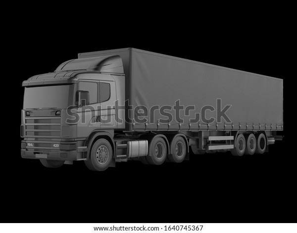 Large white truck with a semitrailer. Template\
for placing graphics. 3d\
rendering