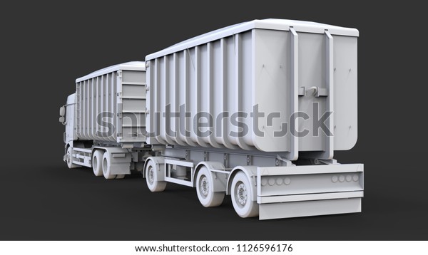 Large white truck with separate trailer, for\
transportation of agricultural and building bulk materials and\
products. 3d\
rendering.