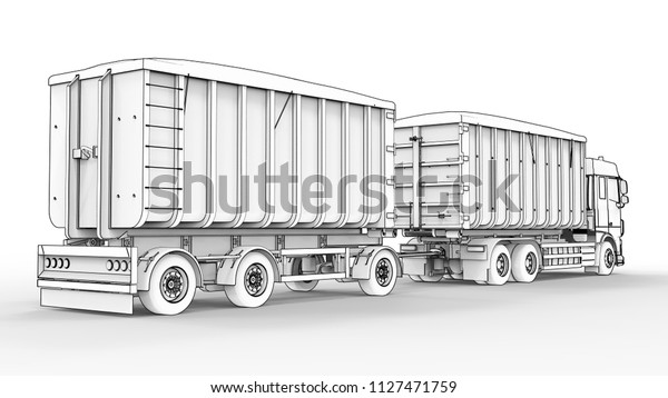 Large white truck with separate trailer, for\
transportation of agricultural and building bulk materials and\
products. 3d\
rendering.