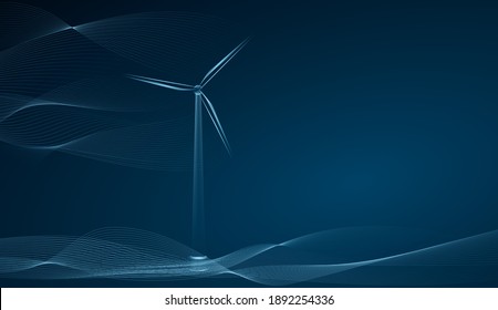 A Large Wind Turbine Made Of Fine Lines With A Glowing Wind Current.