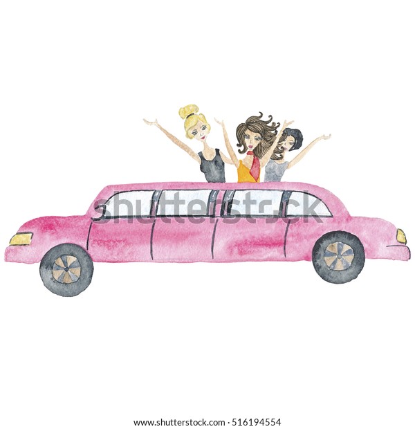 Las Vegas Pink\
Car Illustration Casino Watercolor Hand-painted Isolated on the\
white Party Vegas Clipart  Bright\
