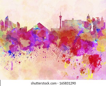 Las Vegas Skyline In Watercolor Background