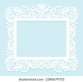 Laser cut panel design. Frame with flowers and branches. Ornate vintage border template for laser cutting, wood carving, cardmaking, wedding invitations, stencils, cutting paper. Rasterized version.