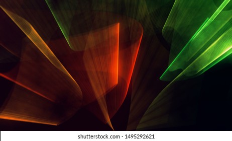 Laser neon red and green light rays flash and glow. Festive concert club and music hall abstract 3D illustration for pop, rock, rap music show. Colorful design overlay - Powered by Shutterstock