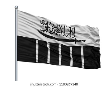 Lashkar E Taiba Flag On Flagpole, Isolated On White Background, 3D Rendering