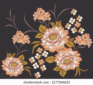 Latest new digital textile design flowers and leaves ornaments design for printing