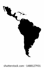 Latin America Dark Silhouette Map Isolated On White Background