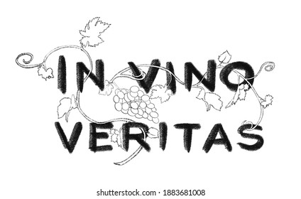 Latin quote In vino veritas. Black text on white background. Hand drawn digital illustration like as pencil or chalk - Powered by Shutterstock