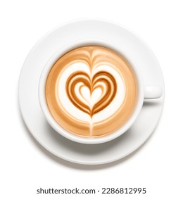 Latte Art cappuccino with a drawing of a heart (symbol of love) isolated on white background. Computer generated image with clipping path - Powered by Shutterstock