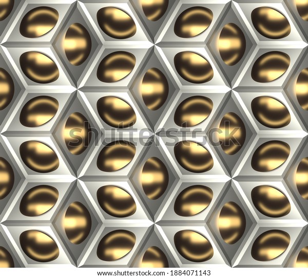 Lattice 3d white silver grey Gold Pattern geometric modules  3d rendering. High quality seamless realistic texture  Mural 3d Background 3d Wallpaper.