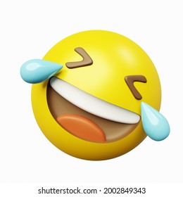 Laughing Till Cry Rounded Yellow Face 3d Rendering Icon