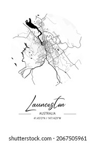 Launceston - Australia Black Water City Map