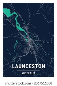 Launceston Blue Dark City Map