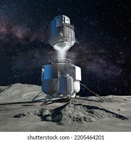 Launch Of The Capsule Of The Artemis Mission On The Moon In Illustration 3d And Rendering