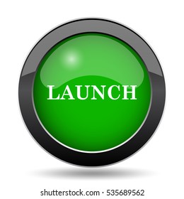 Launch icon, green website button on white background.