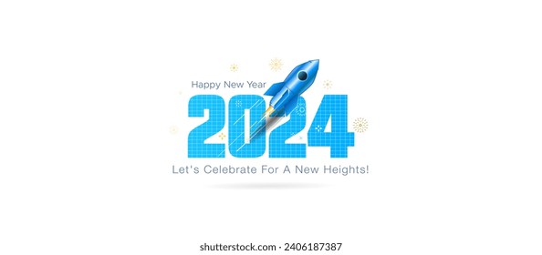 Launch of New Year 2024 and start journey and flying to reach new targets and goals. 2024 number with rocket and stock market graph background. - Powered by Shutterstock