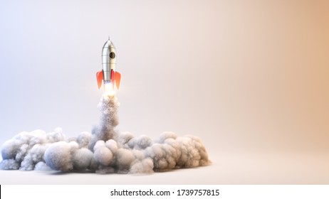 Start Rocket - Startkonzept - 3D-Darstellung des 3D-Raketenstarts.
