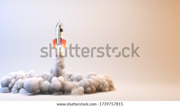 Launch Rocket - startup concept - 3d rendering of\
3d rocket launch.