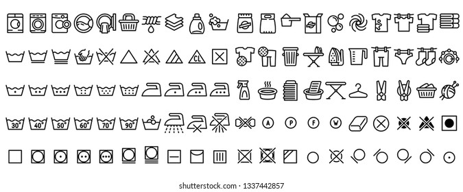 Laundry icons set. Outline set of laundry icons for web design isolated on white background