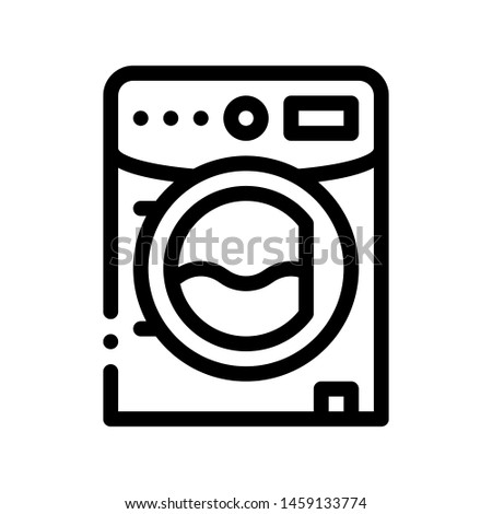 Laundry Service Machine Thin Line Icon. Laundry Service Washer For Washing Clean Clothes Dress Linear Pictogram. Laundromat, Dry-Cleaning, Launderette Contour Illustration
