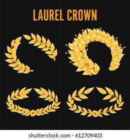 Laurel Crown Set. Greek Wreath With Golden Leaves. Illustration.