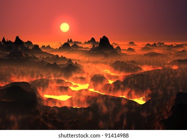 Lava Landscape, fantasy landscape, alien planet