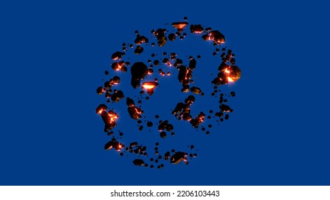 Lava Rocks Alphabet - Lighting Red At Sign, Isolated - Object 3D Rendering