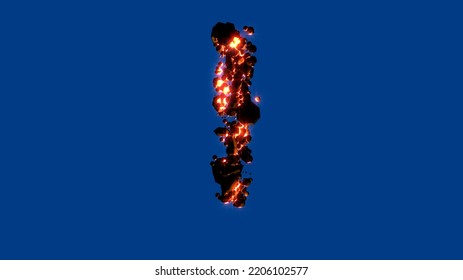 Lava Rocks Font - Shining Red Exclamation Point, Isolated - Object 3D Rendering