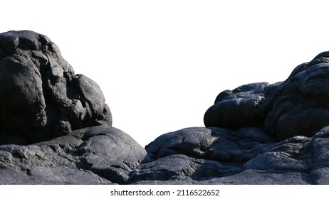 Lava Rocks Isolated On White Background, Edge Of The Mountain (3d Rendering)