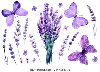 Flores lavanda y mariposas