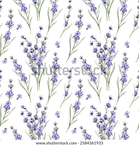 Lavender seamless background illustration. Lavender seamless pattern. Floral background with violet lavender. Spring Summer Botanical Background for wallpapers, wedding, wrapping paper, textile